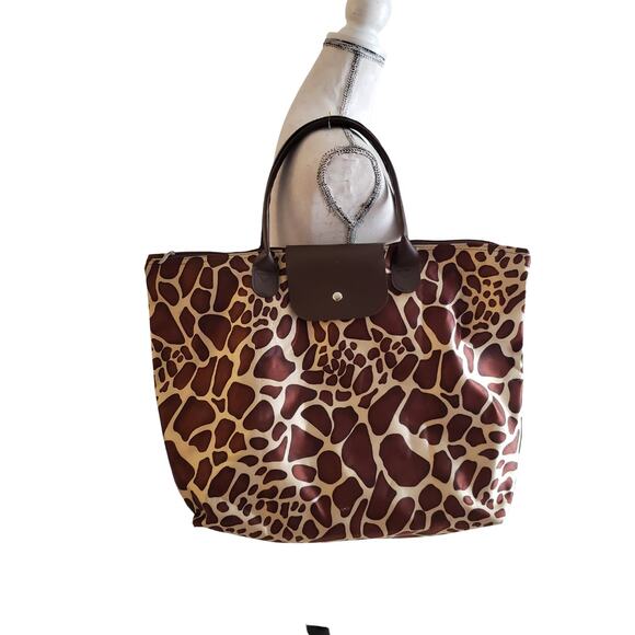 Women's Brown Leopard Print Nylon Tote Handbag - Picture 1 of 5